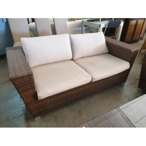 67 - Rattan Garden / Patio Set; 2 - Seat Sofa, 2 x Armchairs with Fitted Cushions and Glass top Coffee Ta... 