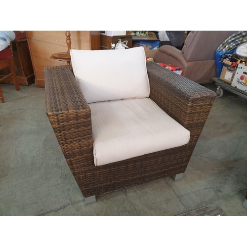 67 - Rattan Garden / Patio Set; 2 - Seat Sofa, 2 x Armchairs with Fitted Cushions and Glass top Coffee Ta... 