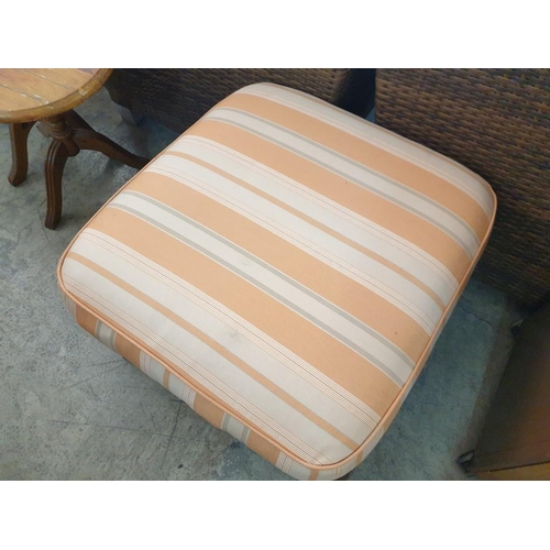 72 - Wooden Footstool / Puffee with Carvings and Padded Fabric Seat