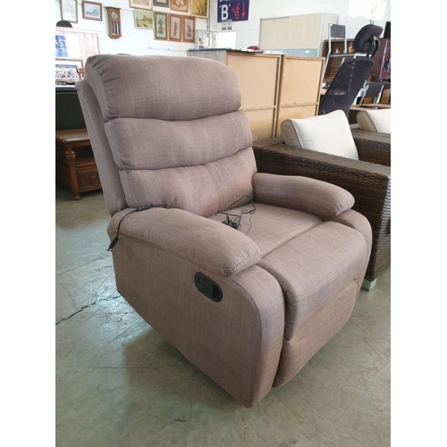 74 - Brown Fabric Reclining Armchair with Massage Feature *Working when Lotted*