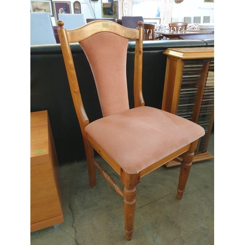 79 - Pine Bedroom Chair with Pale Pink Colour Padded Fabric Seat & Back Rest