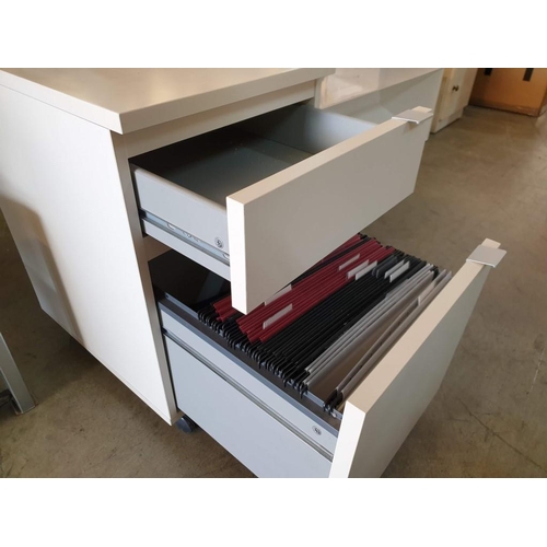 84 - White Colour Desk Pedestal Unit on Wheels with Filing Drawer and Stationary Drawer (40 x 51 x 63cm)