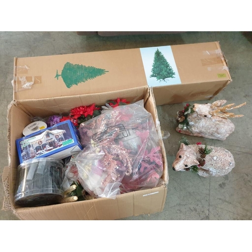 88 - Christmas Tree (150cm) Together with Box of Assorted Decorations, Lights, Ornaments etc