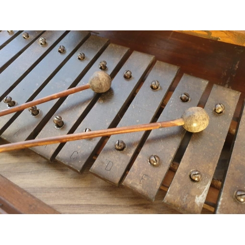 92 - Antique Xylophone in Wooden Case with Slide Out Lower Set (Approx 54 x 26 x 8cm)