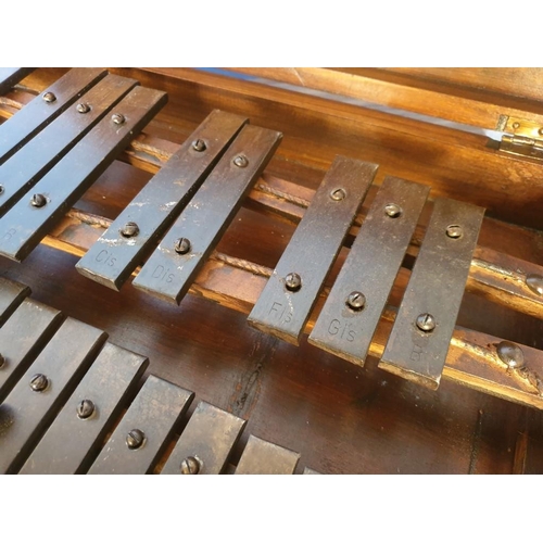 92 - Antique Xylophone in Wooden Case with Slide Out Lower Set (Approx 54 x 26 x 8cm)