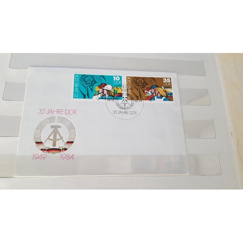 117 - Collection of Vintage Stamps in Vintage Album (Cyprus, E. Germany, Greece, W. Germany, Ussr)