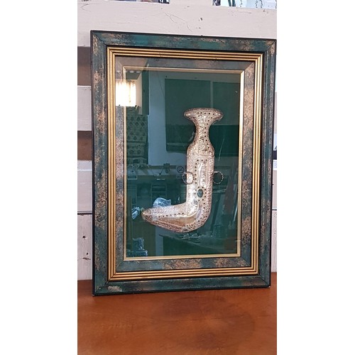 102 - Decorative White Metal Ornament with Green Stones in Shape of Jambiya Dagger Set in Attractive Box F... 