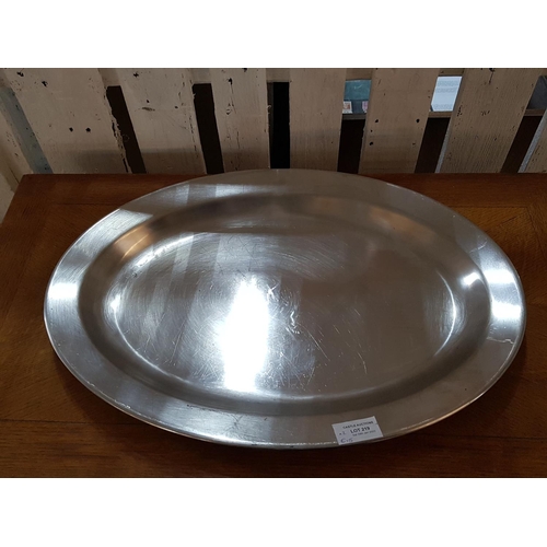 521 - Stainless Steel Large Oval Dish (49cm x 34.5cm) and Vintage Style Oval Tray (Plastic) (50 x 36.5cm)