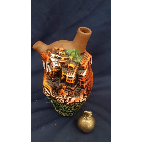 529 - Antique Style Terracotta Decanter for Mold Wine etc with Metal Decorative Stopper