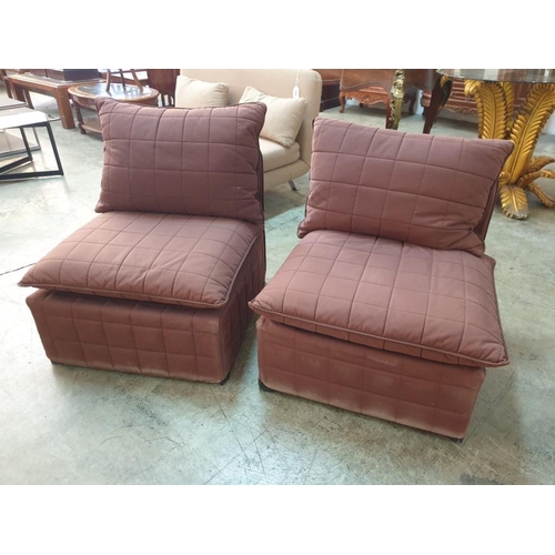 532 - 2 x Brown Fabric Armchairs / Lounge Seats (H:101cm x 65cm) (2)