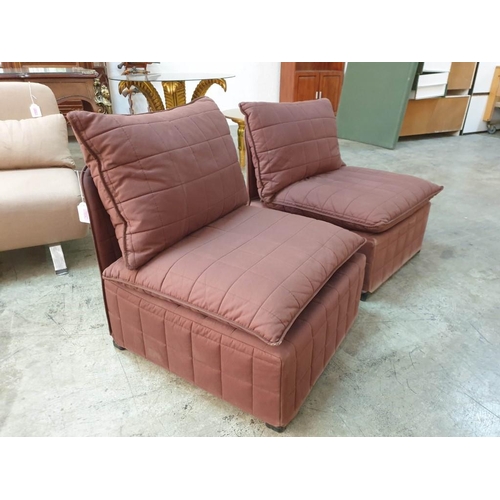 532 - 2 x Brown Fabric Armchairs / Lounge Seats (H:101cm x 65cm) (2)