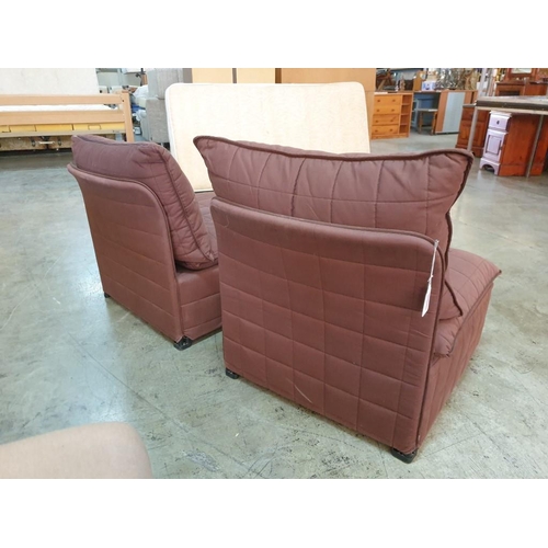 532 - 2 x Brown Fabric Armchairs / Lounge Seats (H:101cm x 65cm) (2)