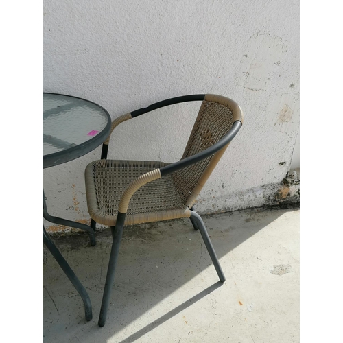 165 - Bistro Set; Round Patio  Garden Table with Glass Top (Ø: 60cm), Together with 2 x Matching Chairs wi... 