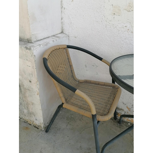 165 - Bistro Set; Round Patio  Garden Table with Glass Top (Ø: 60cm), Together with 2 x Matching Chairs wi... 