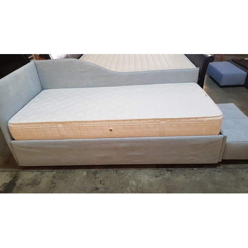 169 - Light Blue Fabric Covered Bonaldo Single Bed with Put Out Guest Bed Under (Bed Size: 205 x 100cm / M... 