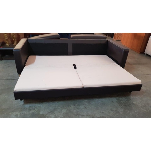 189 - Large Sofa / Bed in Brown Leatherette Material (Sofa Size: W:220 x D:90cm / Bed Size L:200cm x W:140... 