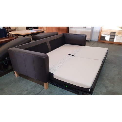 189 - Large Sofa / Bed in Brown Leatherette Material (Sofa Size: W:220 x D:90cm / Bed Size L:200cm x W:140... 