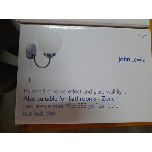 236 - 2 x Polished Chrome Effect and Glass Wall Lights from John Lewis (Boxed Un-Used), (2)