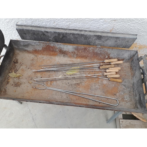 303 - BBQ with Tools and 11 x Skewers and Fork (A/F)