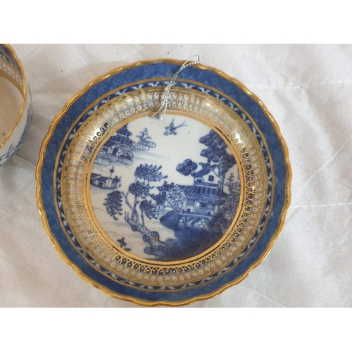 120 - Antique Chinoiseries Porcelain Tea Bowl and Saucer in Blue, White & Gold Willow Pattern (2), [POR751... 