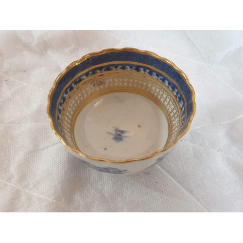 120 - Antique Chinoiseries Porcelain Tea Bowl and Saucer in Blue, White & Gold Willow Pattern (2), [POR751... 