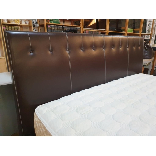 152 - Super King Size Bed with Brown Leatherette Surround and Padded Button Back Headboard with Contrastin... 