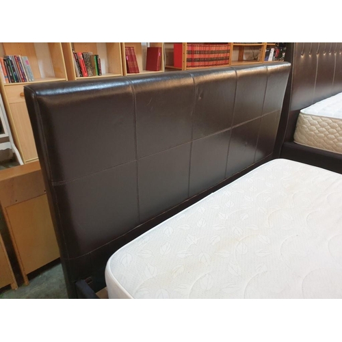 155 - King Size Bed with Brown Leatherette Surround and Headboard with Super Living Orthopaedic Mattress (... 