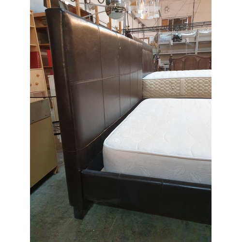 155 - King Size Bed with Brown Leatherette Surround and Headboard with Super Living Orthopaedic Mattress (... 