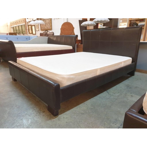 155 - King Size Bed with Brown Leatherette Surround and Headboard with Super Living Orthopaedic Mattress (... 