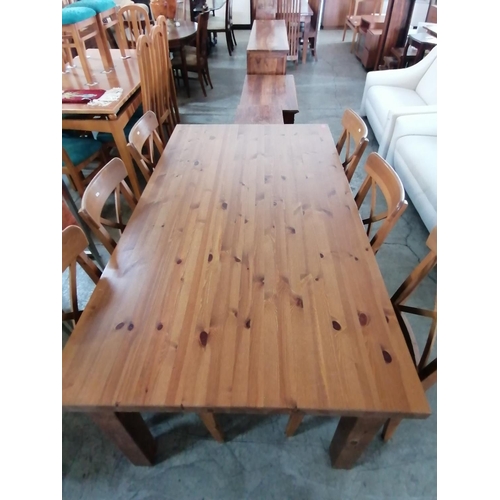 158 - Solid Pine Farmhouse Style Rectangular Dining Table (180 x 100cm), Together with 6 x Pine Dining Cha... 