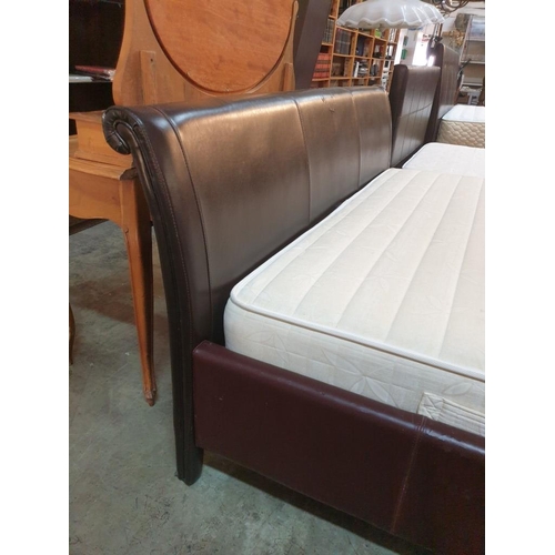 162 - Super King Size Bed with Brown Leatherette Surround and Headboard (a/f, signs of wear), Together wit... 