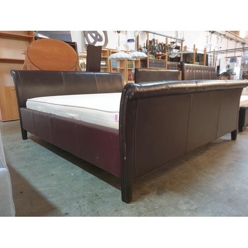 162 - Super King Size Bed with Brown Leatherette Surround and Headboard (a/f, signs of wear), Together wit... 