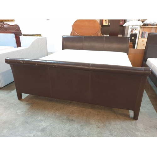 162 - Super King Size Bed with Brown Leatherette Surround and Headboard (a/f, signs of wear), Together wit... 