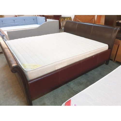 162 - Super King Size Bed with Brown Leatherette Surround and Headboard (a/f, signs of wear), Together wit... 