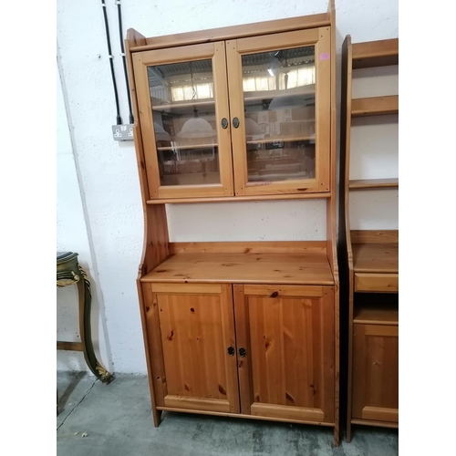 163 - Light Wood Display Cabinet / Dresser with Glass Door Top, Over Open Middle Section and Double Cupboa... 