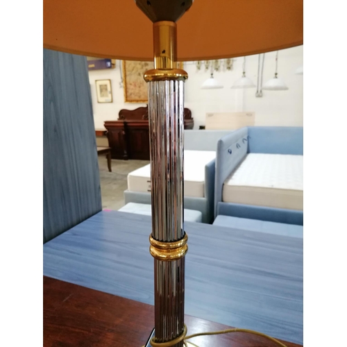 166 - Classical Style Table Lamp with Two-Tone Metal Base / Column and Off-White Shade with Metal Trim