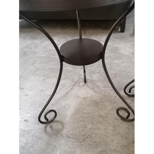 174 - Pair of Black Metal Round Side Tables with Lower Shelf and Curved Legs, (Ø: 49cm, H: 67cm), (2)