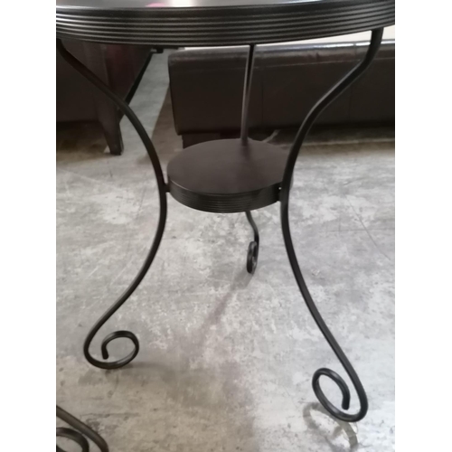 174 - Pair of Black Metal Round Side Tables with Lower Shelf and Curved Legs, (Ø: 49cm, H: 67cm), (2)