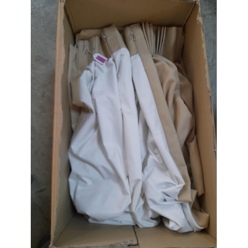 245 - 2 x Pale Brown Net Curtains (L:255cm, Bottom W:255cm) Together with 2 x Cream Brown Coloured Curtain... 