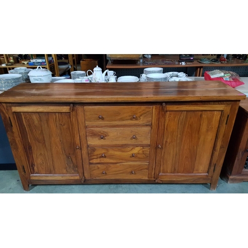 256 - Solid Wood Sideboard with 2 x Cupboards and 4-Drawers (Approx. 170 x 42 x 87cm)