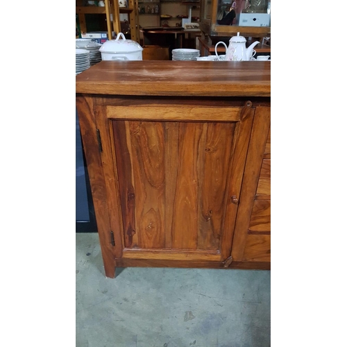 256 - Solid Wood Sideboard with 2 x Cupboards and 4-Drawers (Approx. 170 x 42 x 87cm)