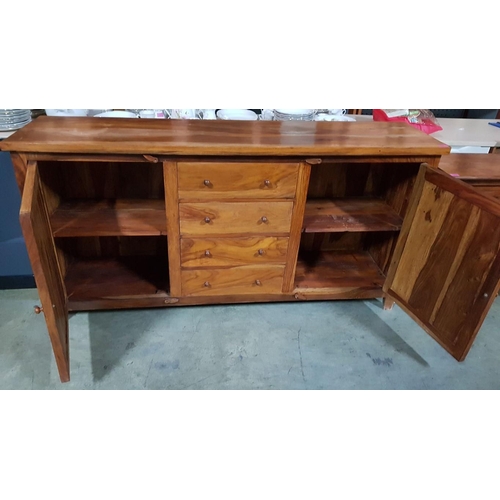 256 - Solid Wood Sideboard with 2 x Cupboards and 4-Drawers (Approx. 170 x 42 x 87cm)