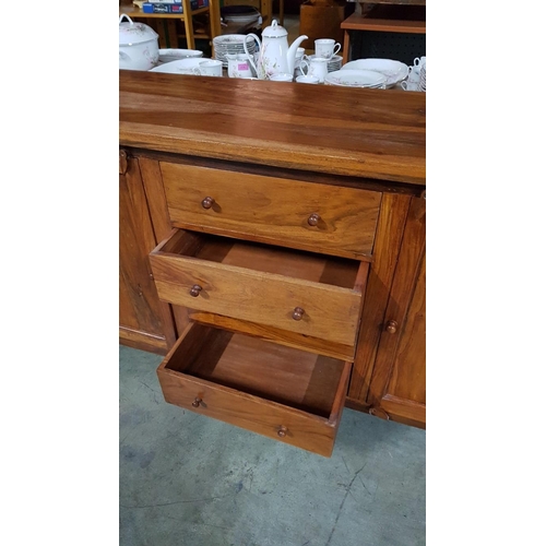 256 - Solid Wood Sideboard with 2 x Cupboards and 4-Drawers (Approx. 170 x 42 x 87cm)