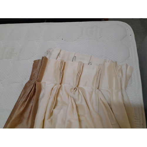 272 - 4 x Cream Coloured Curtains with Golden Brown Stripe on Alternate Lengths Fully Lined (L:225cm, Top ... 