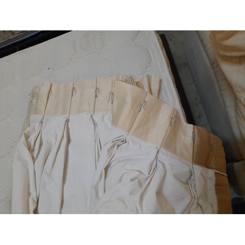 272 - 4 x Cream Coloured Curtains with Golden Brown Stripe on Alternate Lengths Fully Lined (L:225cm, Top ... 