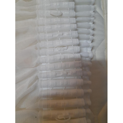 273 - 1 x Satiny Pale Cream Coloured Sheer Net Curtain (A/F) (L:225cm Bottom W:230cm) 2 x White Cotton Net... 