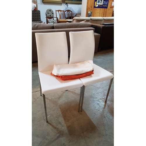 283 - Pair of White Modern Kitchen Chairs with 2-Covers (White & Orange)