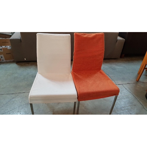 283 - Pair of White Modern Kitchen Chairs with 2-Covers (White & Orange)