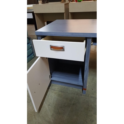 285 - Modern Blue Students Furniture, Desk (136 x 60 x 75cm) with White Drawer and Front Door and Matching... 