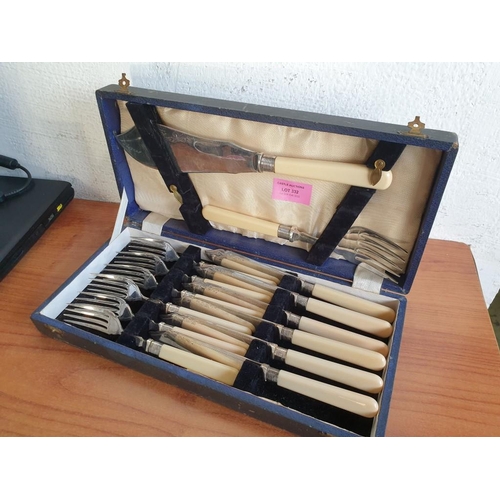 332 - Vintage Silver Plated Fish Cutlery with Sterling Silver Collars in Fitted Presentation Case, Incl. 6... 